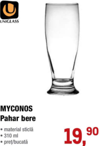UNIGLASS MYCONOS Pahar bere 310 ml