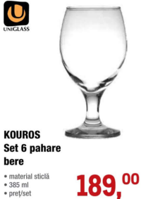 UNIGLASS KOUROS Set 6 pahare bere 385 ml