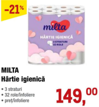 Milta Hârtie igienică 3 straturi 32 role
