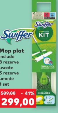 Swiffer Mop plat include 8 rezerve uscate 3 rezerve umede 1 set