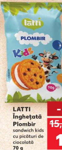 LATTI Înghețată Plombir sandwich kids cu picături de ciocolată 70 g