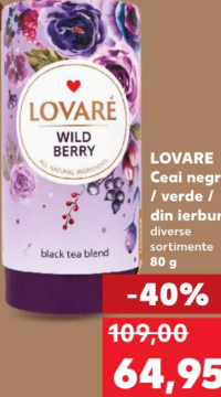 LOVARE Ceai negru / verde / din ierburi diverse sortimente 80 g