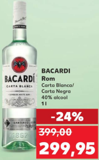 BACARDI Rom Carta Blanca / Carta Negra 40% alcool 1 l
