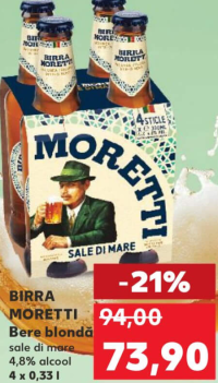 BIRRA MORETTI Bere blondă sale di mare 4,8% alcool 4 x 0,33 l