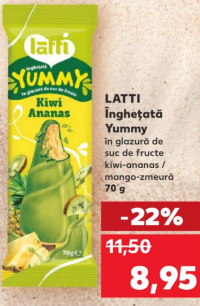 LATTI Înghețată Yummy în glazură de suc de fructe kiwi-ananas / mango-zmeură 70 g