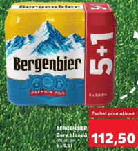 BERGENBIER Bere blondă 5% alcool pachet promoțional 5+1 6 x 0,5 l