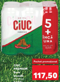 CIUC PREMIUM Bere blondă 5% alcool pachet promoțional 5+1 6 x 0,5 l
