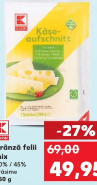 K-CLASSIC Brânză felii mix 40% / 45% grăsime 250 g