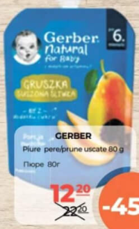 GERBER Piure pere/prune uscate 80g