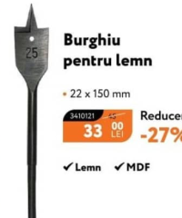 Burghiu pentru lemn 22 x 150 mm