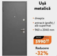 Nanu Market Ușă metalică dreapta antracit (grafit)/alb supermat 960 x 2040 mm