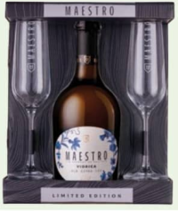 SET MAESTRO Vin spumant Viorica alb extra sec 0.75L + 2 PAHARE