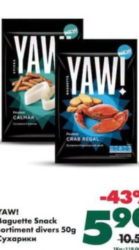 YAW! Baguette Snack sortiment divers 50g