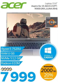 Acer Aspire Go 15 AG15-21PT-R5GQ (NX.JJJAA.004) Laptop 15.6" Ryzen 5 7520U RAM 8 GB NVMe 512 GB