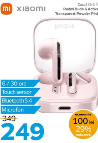 Xiaomi Cască fără fir Redmi Buds 6 Active Transparent Powder Pink