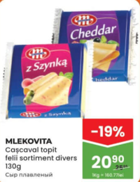 MLEKOVITA Cașcaval topit felii sortiment divers 130g