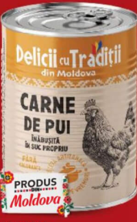 DELICII DIN MOLDOVA Carne de pui înăbușită în suc propriu 330g