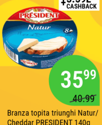 President Branza topita triunghi Natur/Cheddar 140g