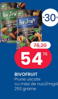 BIVOFruit Prune uscate cu miez de nuci/migdale 250 grame