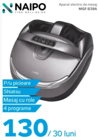 NAIPO Aparat electric de masaj MGF-839A Shiatsu Masaj cu role 4 programe