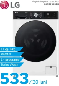 LG Mașină de spălat cu uscător F4DR711S2H 11kg/6kg