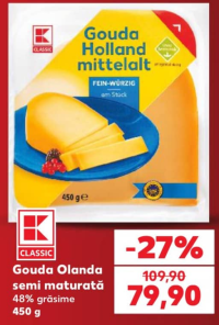 K-Classic Gouda Olanda semi maturată 48% grăsime 450 g