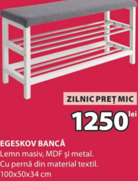 EGESKOV BANCĂ Lemn masiv MDF și metal 100x50x34 cm