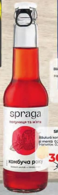 Spraga Kombucha căpșuni și mentă 0.25l